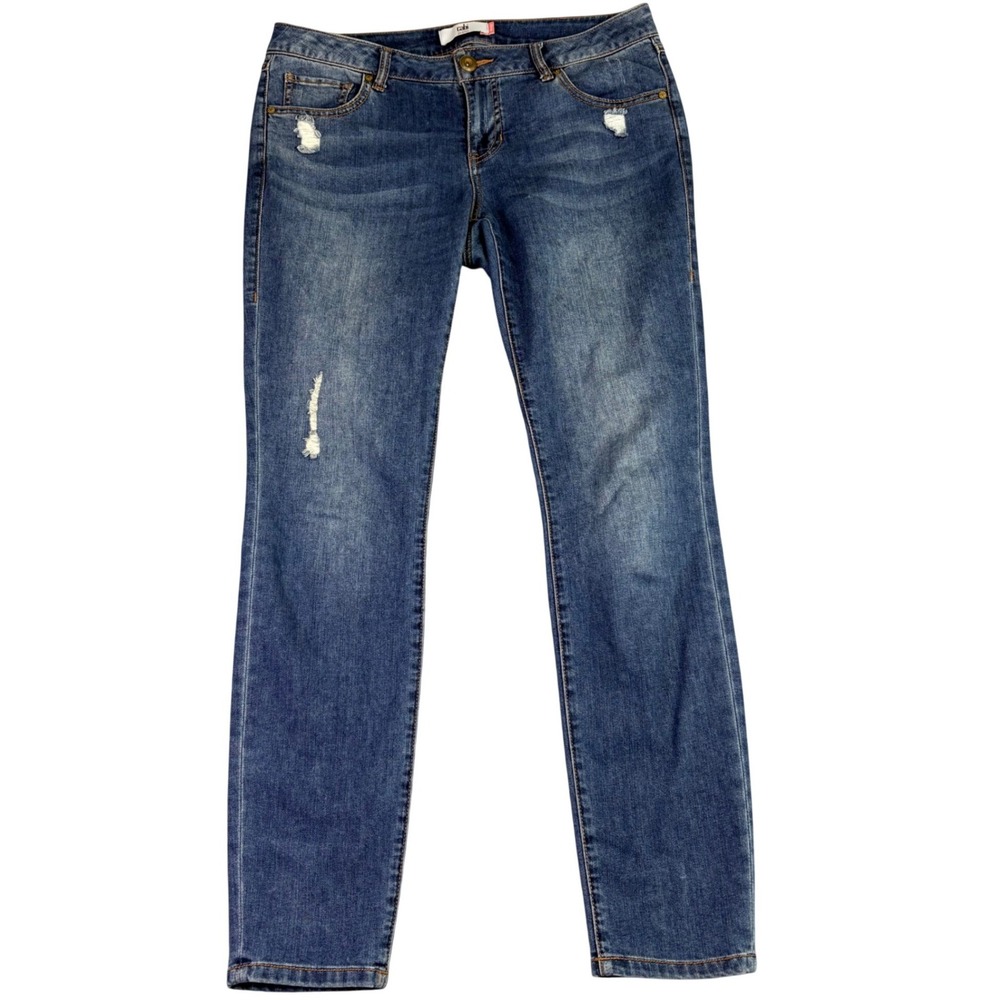 Cabi Womens 10 Skinny Blue Distressed‎ Jeans Denim Pants Slim Stretch